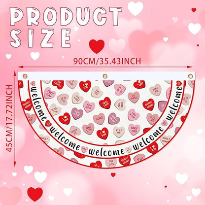 6 Pcs Valentine's Day Bunting Fan Flag Love Heart Bunting Banner Romantic Valentine's Day Garden Half Fan Banner Decoration Holiday Indoor Outdoor Yard Decor, 1.5 x 3 ft