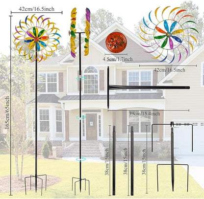 Wind Spinners Outdoor, Colorful Changing Garden Windmill for Yard Decor 65 inch, Unique Tree Leaf Design Metal Garden Wind Spinners，Gifts for Family Friends