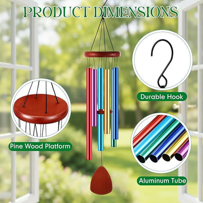 Leinuosen Wind Chimes for Outside Wind Chimes Outdoors Deep Tones 28" with 6 Aluminum Tubes Memorial Sympathy Windchime for Valentine Tree Decor Garden Courtyard Mom Loved One Gifts(Classic,Colorful)