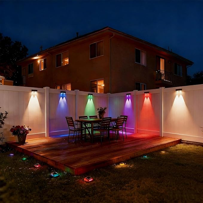 ZSYIQIX Solar Fence Lights 8 Pack, RGB Fence Solar Lights Outdoor Waterproof Led, 12 Modes Color Changing Outside Lightings Decor for Wall Railing Patio Deck Backyard Garden Pool