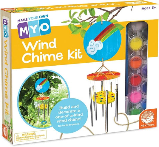 MindWare Make Your Own Wind Chime Craft Kit – Makes 1 Wind Chime, Includes 13 Paint Colors, 3 Brushes and Instructions