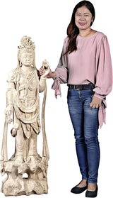 Design Toscano Guan-Yin Patroness of Compassion Asian Decor Outdoor Garden Statue, 54 inches Tall, Fiberglass Cast Stone Resin, Limestone Finish