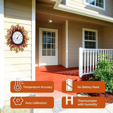 Outdoor Thermometer Waterproof with Humidity, 13.5 Inch Wall Large Number Easy to Read Outdoor Thermometer, Decorative Outside Thermometer, for Patio, Garden (Sun)