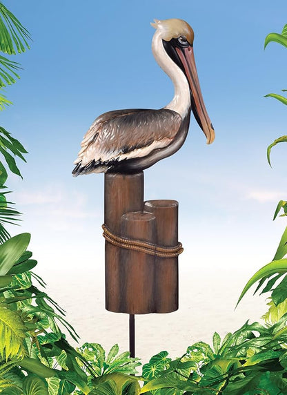 Sunset Vista Design Garden Stakes - Coastal Birds Metal Art for Yard or Patio Lawn Stake, 36-Inch, Brown Pelican
