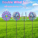360°Metal Wind Spinner Outdoor,4 Layers Kinetic Wind Sculptures & Spinners with 5-Prond Metal Stake for Yard Patio Lawn Garden Decor