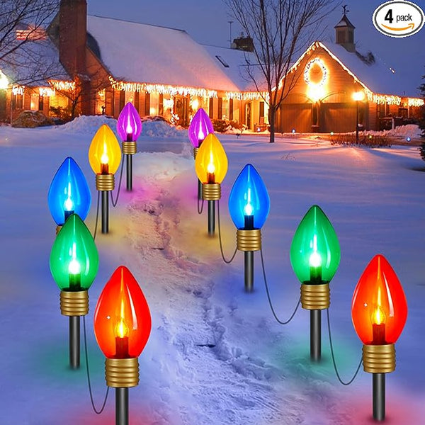 Moonflor 4 Pack Jumbo C9 Christmas Pathway Lights Outdoor - Total 34FT 20 LED C9 Christma Walkway Light, Multicolor Christmas Decoration Outside, Giant Christmas Lights Outdoor for Lawn Holiday Yard