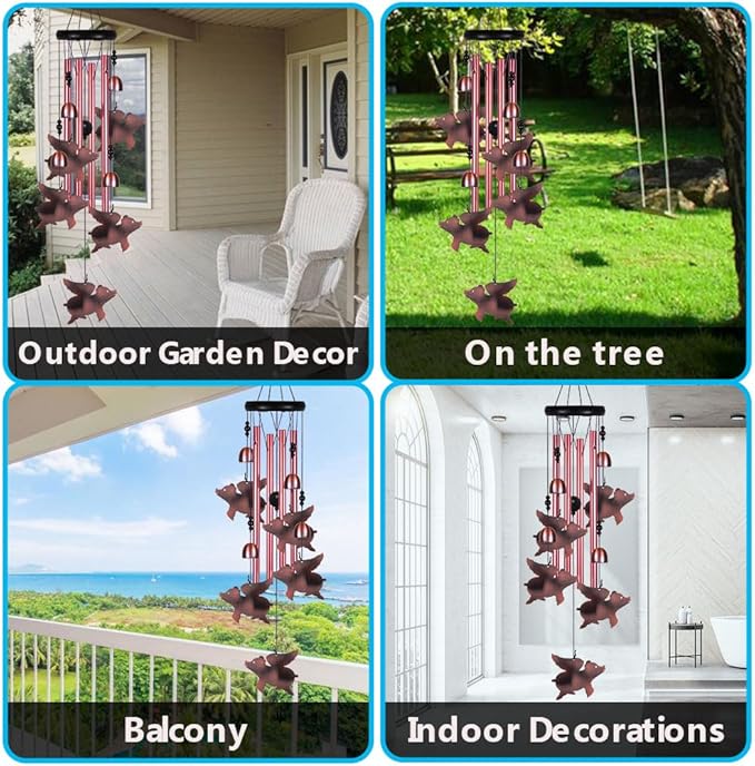 Outdoor Fly Pigs Wind Chimes Indoor Decor - Hand-Made Mobile Romantic Windcatcher, Pig Chimes, Flying Pig Wind Chimes for Home, Balcony, Tree, Patio, Garden Decoration, Gift for Mom(4 Tubes, 5 Pigs)