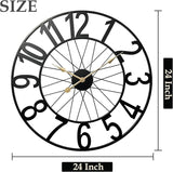 Large Outdoor Clock Battery Operated Silent, 24 Inch Modern Black Metal Wall Clock for Patio, Pool Area, Kitchen, Garden, Deck, Farmhouse, Living Room Decor