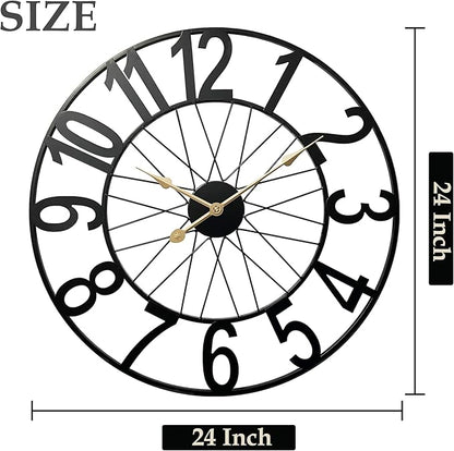 Large Outdoor Clock Battery Operated Silent, 24 Inch Modern Black Metal Wall Clock for Patio, Pool Area, Kitchen, Garden, Deck, Farmhouse, Living Room Decor