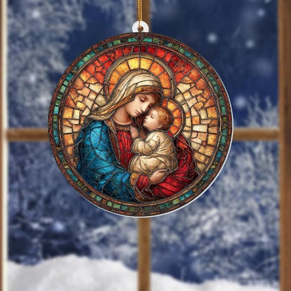 Holy Mother & Child Stained Glass Acrylic Ornament 2025 – Madonna & Child Religious Christmas Ornament, Nativity Window Sun Catcher Acrylic, Catholic Tree Decoration,Keepsake for Holiday Home (Sun-25)
