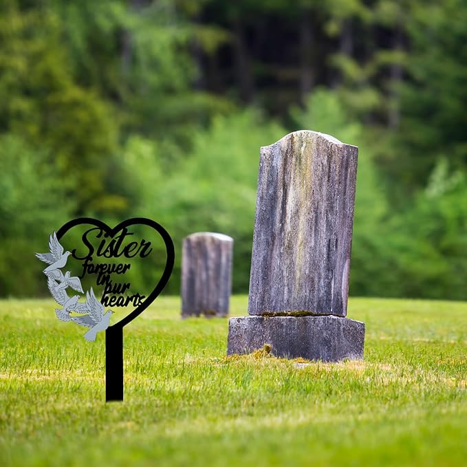 11 inch Metal Sister Memorial Stake Grave Decorations for Cemetery Gravesite Sympathy Markers Waterproof Memorial Gifts for Loss of Sister Tombstones Plaque Outdoors Lawn Yard Decor