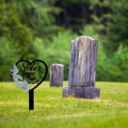 11 inch Metal Sister Memorial Stake Grave Decorations for Cemetery Gravesite Sympathy Markers Waterproof Memorial Gifts for Loss of Sister Tombstones Plaque Outdoors Lawn Yard Decor