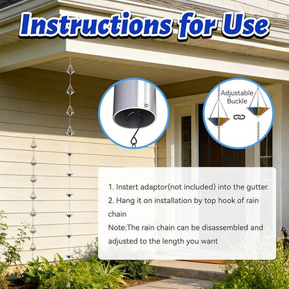 9.6 Ft Rain Chains for Outside, Decorative Metel Rain Gutter Chain with 10 Colorful Cups for Eaves Drainage, Replacement for Downspout
