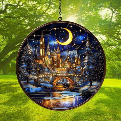 The City of Magic Acrylic Suncatcher Stained Glass Effect Window Car Hanging Christmas Ornament Indoor Outdoor Decor Garden Sun Catcher Panel for Acrylic Suncatcher Lover for Women Mom Grandma