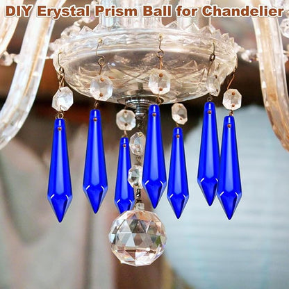 M METERXITY 10-Pack Crystal Icicle Prisms, 53mm/2.09 Inch Chandelier Pendant Maker Hanging Crystals Chandelier Prisms for Home/Windows/Garden/DIY Decoration[Blue]