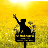 Custom Butterfly Cat Grave Marker Outdoor Metal Memerial Stake, Personalized Cat Memorial Grave Marker with Paws, Customized Flowers Cat Memorial Statue Plaque Garden Stake Cat Headstone