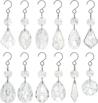 kanpura Crystal Chandelier Prisms,Crystal Sun Catcher Kit,Rainbow Hanging Crystals Suncatcher for Window, Christmas Tree,Home Decor(Clear,12pcs)