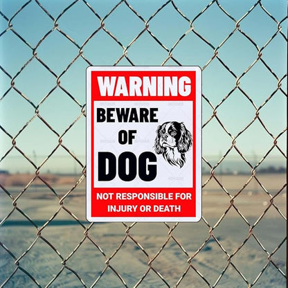 Beware of Dog Sign Cavalier King Charles Spaniel Metal Sign Warning Beware of Dog Signs for Fence Outdoor Farm Garden Gate Home Yard Decor 12x16 Inch