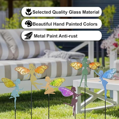John's Studio Fairy Decorative Garden Stake - Outdoor Metal Pathway Decoration Dual Purpose Indoor Hanging Wall Decor for Garden Patio Yard Lawn Pathway Ornaments - 6PCS