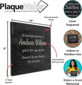 Customized In Loving Memory Black Granite Memorial or Sympathy Gift. Offered in a Variety of Sizes to Meet your Needs and Budget (8 x 10 x .4")