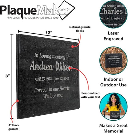 Customized In Loving Memory Black Granite Memorial or Sympathy Gift. Offered in a Variety of Sizes to Meet your Needs and Budget (8 x 10 x .4")