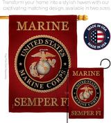 Marine Corps Burlap Garden Flag - Set with Stand Armed Forces USMC Semper Fi United State American Military Veteran Retire Official - House Banner Small Yard Gift Double-Sided Made In USA , Garden Flag 13"x 18.5"