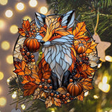 Autumn Cute Fox Acrylic Suncatcher Stained Glass Effect Window Car Hanging Christmas Ornament Indoor Outdoor Decor Garden Sun Catcher Panel for Fox Lover for Women Mom Grandma