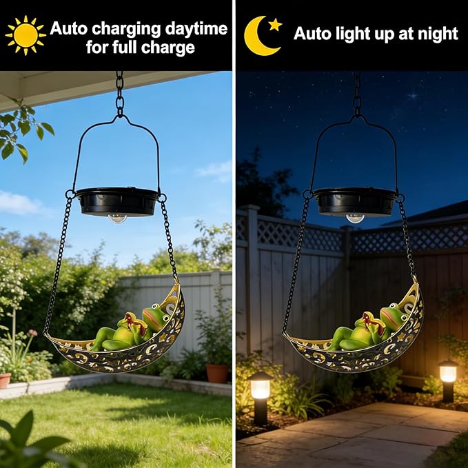 Solar Frog Light Outdoor Statues, Waterproof Hanging Animal Figurine with Hook for Yard Garden Wall Balcony Tree Decoration, Garden Statues Lawn Ornaments for Outside Art Outdoor(1 Pack Frog)
