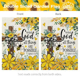 CROWNED BEAUTY Summer Garden Flag Floral Cross God 12x18 Inch Double Sided Small Yellow Seasonal Holiday Decoration for Outside Yard