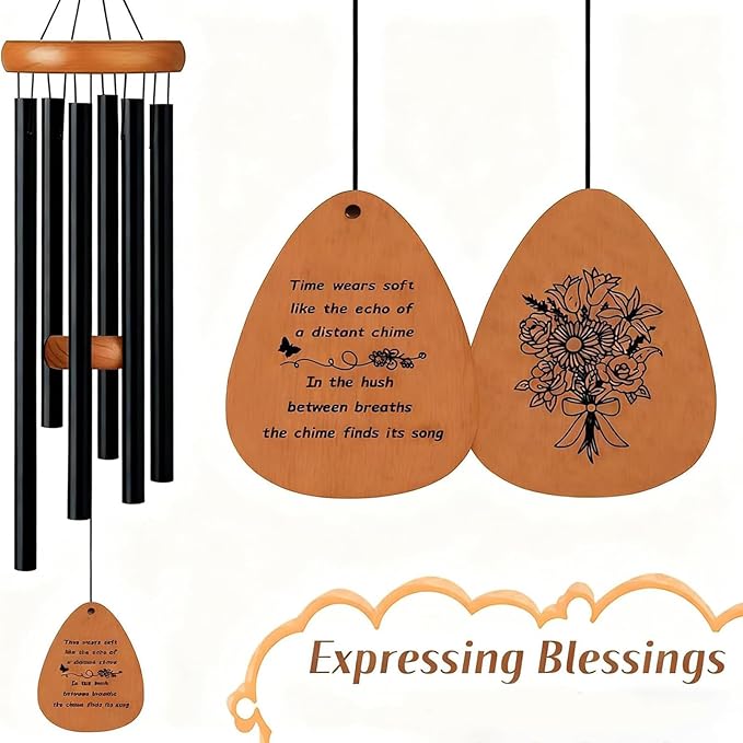 26” Aluminum Memorial Wind Chime for Outside, Sympathy Gift for Loss of Loved One, Outdoor Garden Patio Decoration, Remembrance Wind Chimes Home Decor for Mom Neighbor Funeral Bereavement Gift(Black)