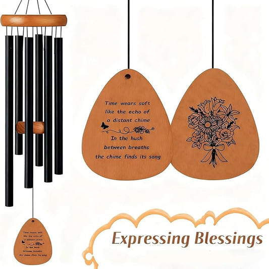 26” Aluminum Memorial Wind Chime for Outside, Sympathy Gift for Loss of Loved One, Outdoor Garden Patio Decoration, Remembrance Wind Chimes Home Decor for Mom Neighbor Funeral Bereavement Gift(Black)