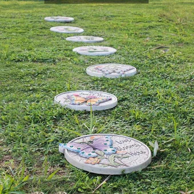 Etlegor Garden Décor Stepping Stones, Fun Animal Print Outdoor Pathway Décor Step Stones, All-Weather Lawn Pathway/Flower Beds/Courtyard Pavers(Butterfly-B)