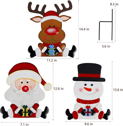 Lulu Home Christmas Yard Signs, 3 Packs Metal Snowman Santa Claus Reindeer Stakes, Xmas Decorative Garden Stakes for Holiday Yard Lawn Outdoor Decoration