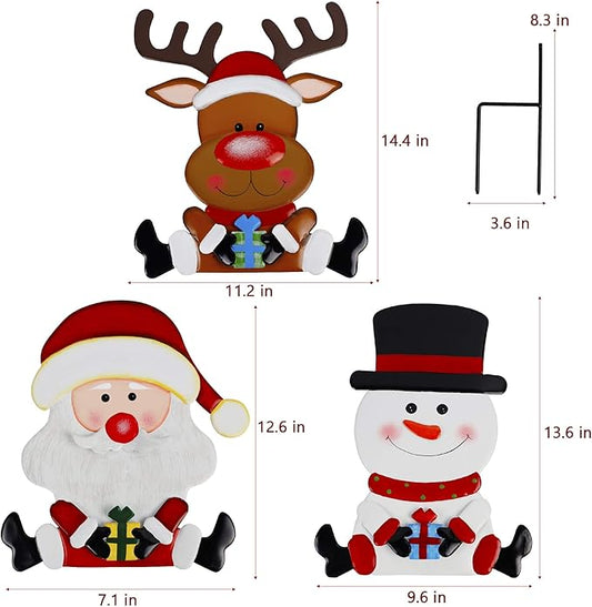 Lulu Home Christmas Yard Signs, 3 Packs Metal Snowman Santa Claus Reindeer Stakes, Xmas Decorative Garden Stakes for Holiday Yard Lawn Outdoor Decoration