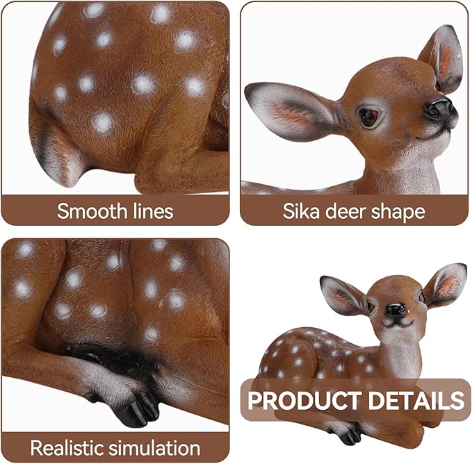 Resin Sika Deer Statue, 9.8in Lifelike Lying Deer Figurine, Weather-Resistant Garden Sculpture for Outdoor Yard Decor, Patio Lawn Ornament, Home Accents, Housewarming Gift