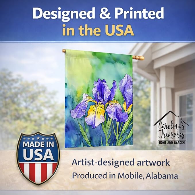 Caroline's Treasures Tennessee Iris in Watercolor House Flag Large Porch Sleeve Pole Decorative Outside Yard Banner Artwork Wall Hanging, Polyester, House Size, Multicolor