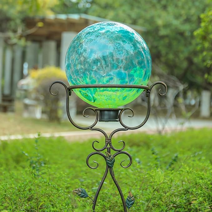 Wonder Solar Gazing Ball Stand Vintage Gazing Globe Stand Metal Gazing Globe Display Stands with Leaves for 8 to 10 Inches Gazing Globes Stand Holder for Outdoor Garden Lawn Yard