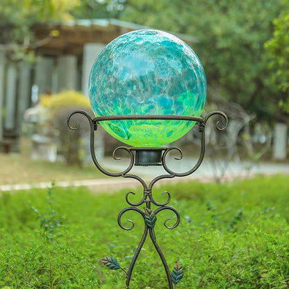 Wonder Solar Gazing Ball Stand Vintage Gazing Globe Stand Metal Gazing Globe Display Stands with Leaves for 8 to 10 Inches Gazing Globes Stand Holder for Outdoor Garden Lawn Yard