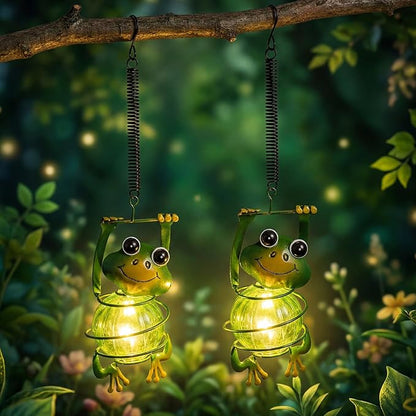 Calenzana Green Frog Outdoor Solar Garden Light, Waterpoof Hanging Solar Light for Yard Patio Backyard Porch, Gifts for Women Mom Grandma
