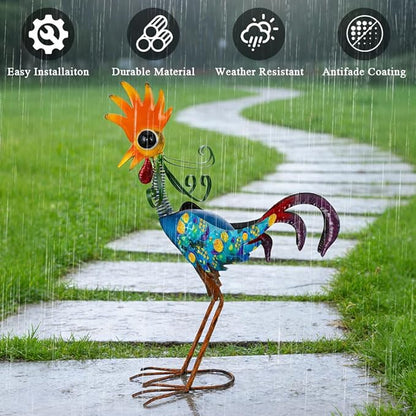 Metal Wacky Rooster Garden Statues Outdoor Decor, 23'' Rooster Decor Chicken Yard Sculptures Art Decoration for Home Outsiede Patio Lawn Backyard, Gift for Women Lovers Moms(Blue)