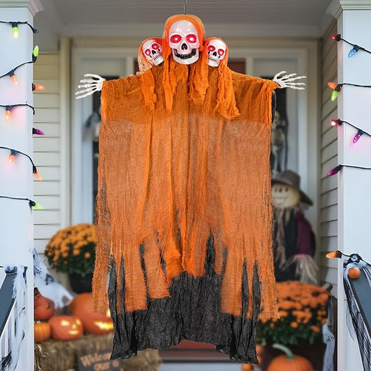 Kendane Halloween Decorations Outdoor and Indoor,Halloween Hanging Ghosts,Scary Grim Reaper Skeleton with Light-Up Eyes and Creepy Sound,Scary Party Decorations for Yard,Lawn,Haunted House Decor