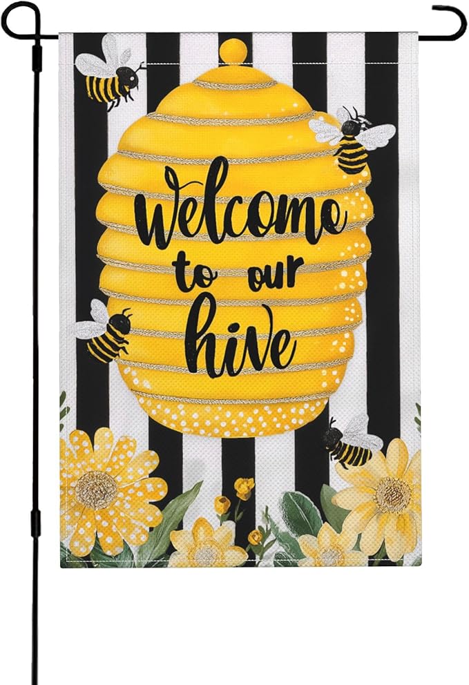 Bee Garden Flag Seasonal Double Sided 12 x 18 Inch Small Yard Flag for Indoor Outdoor Decor Holiday All Seasons