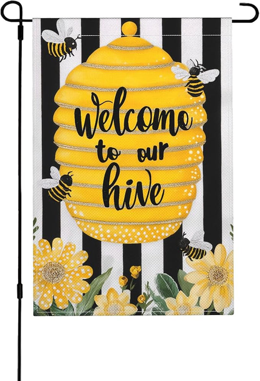 Bee Garden Flag Seasonal Double Sided 12 x 18 Inch Small Yard Flag for Indoor Outdoor Decor Holiday All Seasons