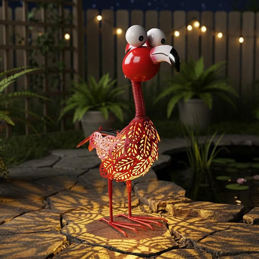 Pink Flamingo Garden Statue, Solar Flamingo Outdoor Decor,17 Inches Yard Flamingos for Outside, Pink Flamingos Statue for Garden, Yard, Patio, Lawn, Porch, Garden Flamingo Gift