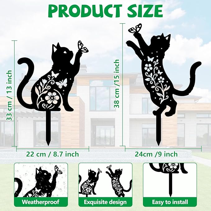 GLOBLELAND 2 Pcs Pattern Cat Garden Stakes Animals Metal Decorative Garden Stakes Metal Yard Signs Decoration for Lawn Patio Yard Garden Decor