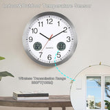 jomparis Outdoor Clock with Outdoor and Indoor Thermometer Combo,12 Inch Metal Frame Outdoor Wall Clock for Patio Pool (Silver)