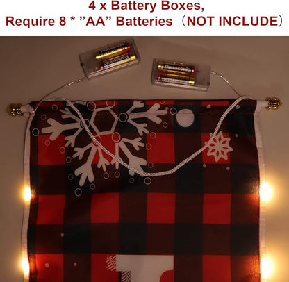 Ivenf Christmas Decorations Outdoor Yard, Outside Front Porch Sign Set with Lights, Red Black Buffalo Plaid Xmas Door Decorations, Hanging Banner for Home Decor Wall Front Door Yard Garage