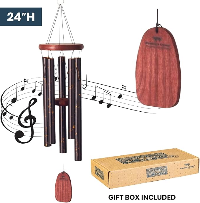 Woodstock Wind Chimes for Outside, Outdoor Decor, Garden and Patio Decor Chime, Medium (24'') Gold Vein Wind Chime (DEGV)