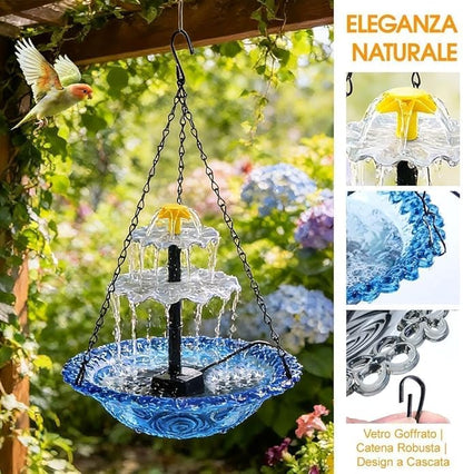 Solar Powered Hanging Bird Bath Fountain, Glass Bowl Solar Water Fountain for Outdoor Garden (Pink)