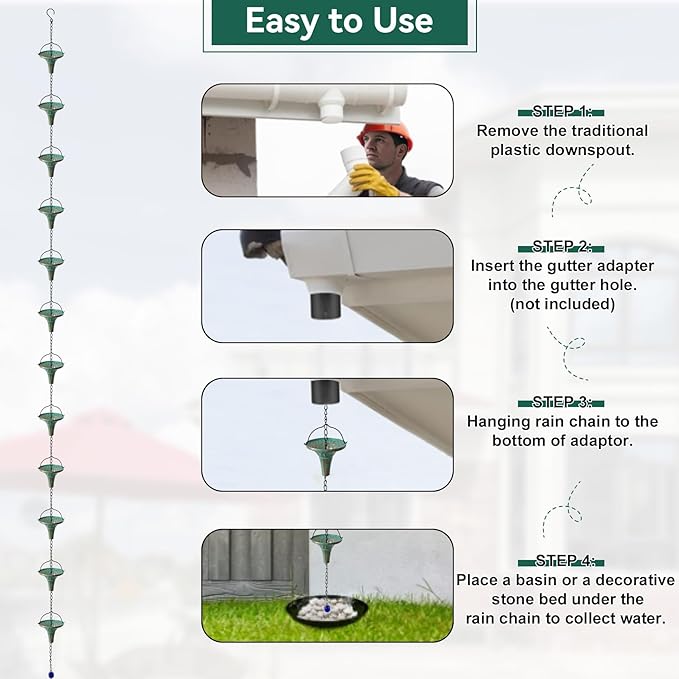 Bronze Funnel Rain Chain 8.6 FT, Decorative Metal Rain Catcher with 12 Cups, Gutter Downspout Replacement